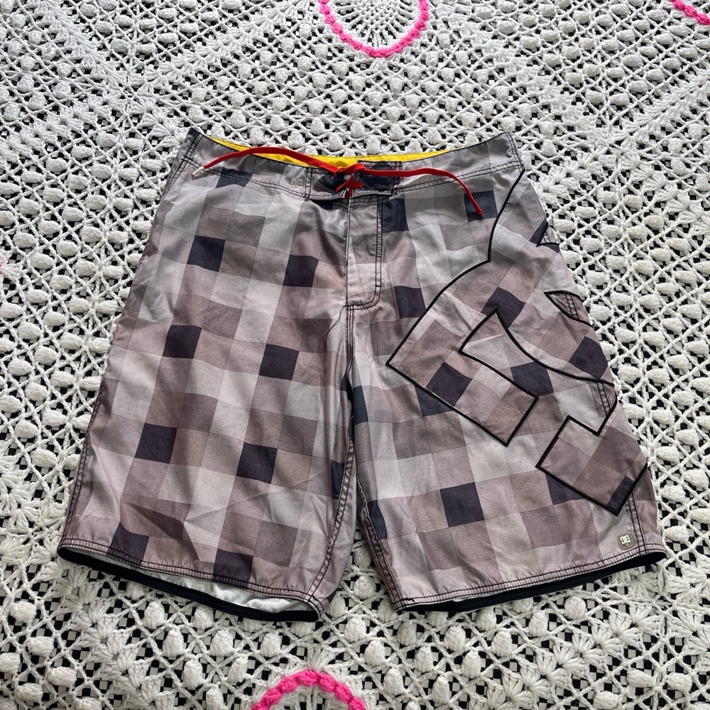 Y2k DC  Men's Gray Plaid Swim Trunks